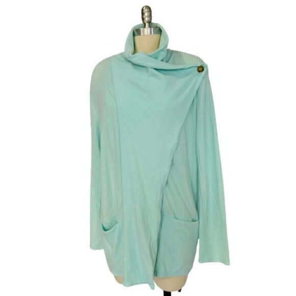 fresh produce Sweaters - Fresh Produce Mint Green Thermal Wrap Sweater Size M Long Sleeve Made in USA